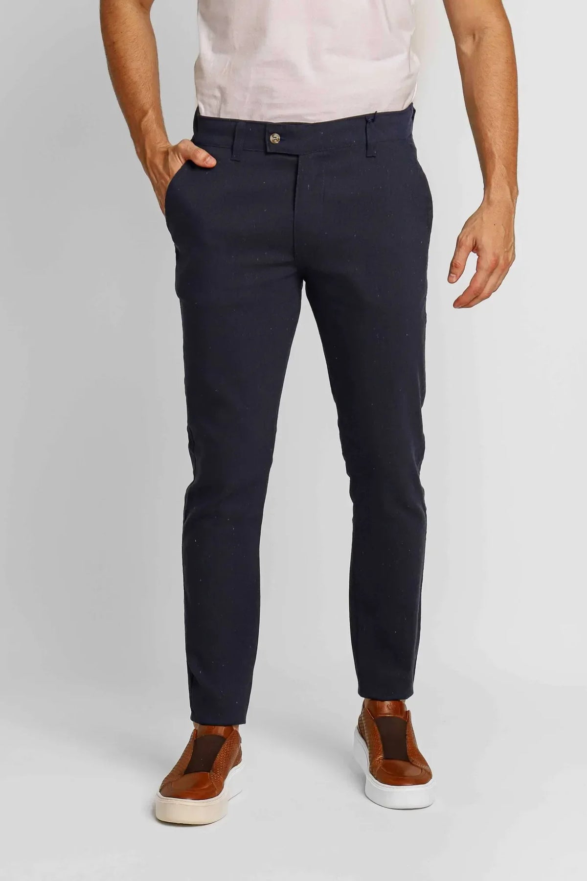 Calça Ralph Lauren Linho Straight Fit - Azul Marinho