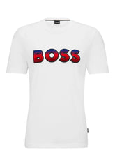 Camiseta Hugo Boss Regular Fit Logo Azul Branca