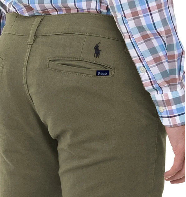 Calça Ralph Lauren de Sarja Chino Stretch Slim Fit - Verde Oliva
